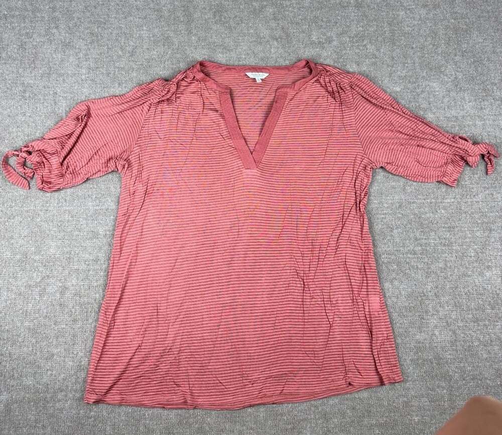 Lucky Brand Women's Red Striped V-Neck Flutter Sleeve Blouse with Tie Cuffs